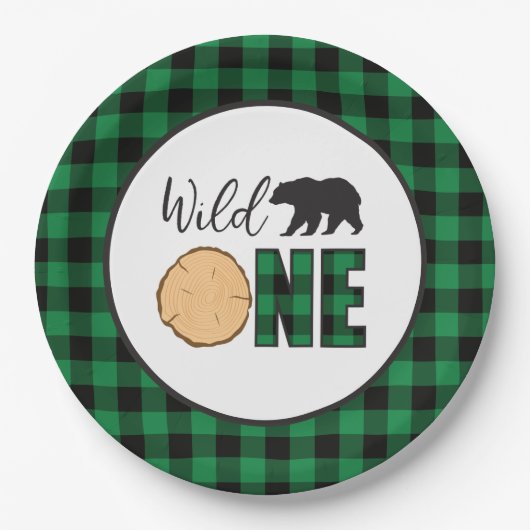 Assiettes En Carton Saule un Ours vert Buffle Plaid premier anniversai (Devant)