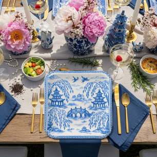 Assiettes En Carton Saules en faïence de porcelaine fausse bleu blanc