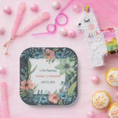 Assiettes En Carton Saumon floral Whimsical Mariage bleu vert (Fête)