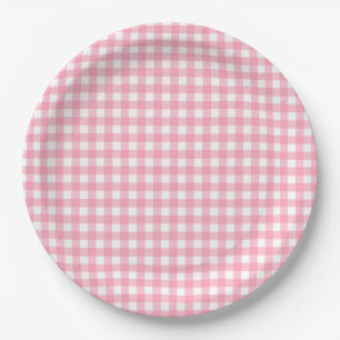 Assiettes En Carton Saumon rose En vichy plaid