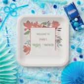 Assiettes En Carton Saumon vert foncé bleu et violet art populaire (Fête)