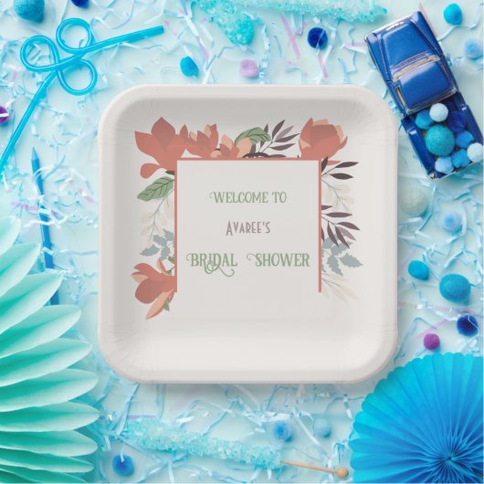 Assiettes En Carton Saumon vert foncé bleu et violet art populaire (Fête)