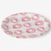 Assiettes En Carton Saupoudrer de beignes roses 1er anniversaire (Angle)