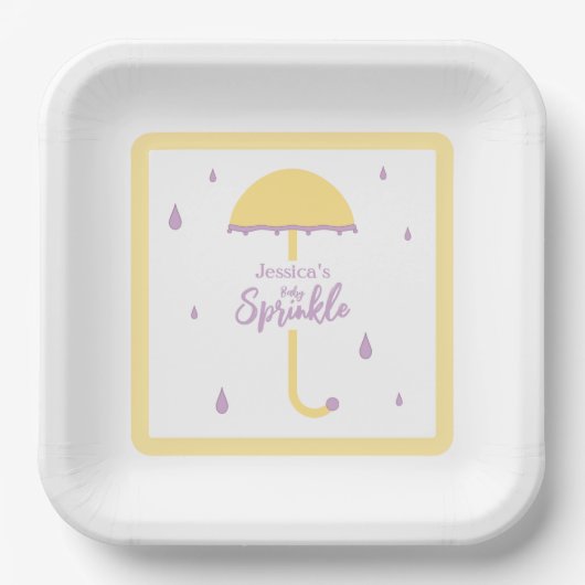 Assiettes En Carton Saupoudrer Douche Parapluie mignon | Jaune et pour (Recto)