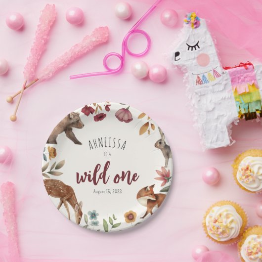 Assiettes En Carton Sauvage Un Animal Forêt Scène Premier Anniversaire (Fête)