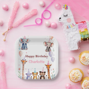 Assiettes En Carton Sauvage Une Animaux Mignons Ballons Filles Anniver