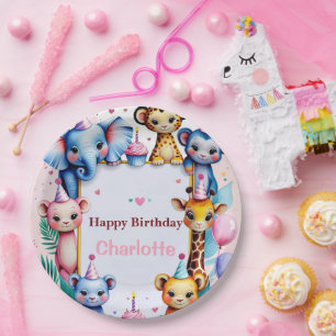 Assiettes En Carton Sauvage Une Animaux Mignons Filles Ballon Annivers