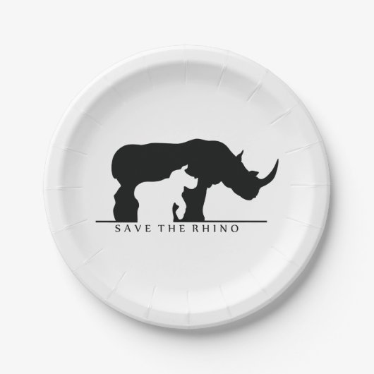 Assiettes En Carton Sauvez le rhinocéros (Devant)