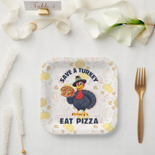Assiettes En Carton Save A Turkey Eat Pizza Funny Happy Thanksgiving (Mariage)