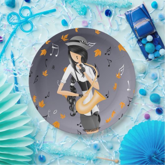 Assiettes En Carton Saxophoniste clown Feuille d'or (Fête)