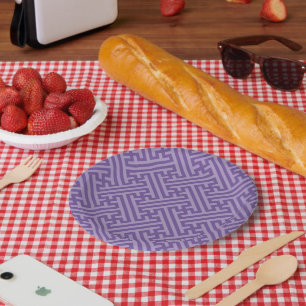 Assiettes En Carton Sayagata motif, japonais, violet et rose