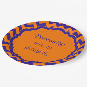 Assiettes En Carton SC-Monogram Plaques en papier orange-bleu Chevron