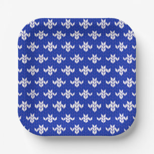 Assiettes En Carton SCANDIA BLEUE KNIT 7" Plaques Carrés