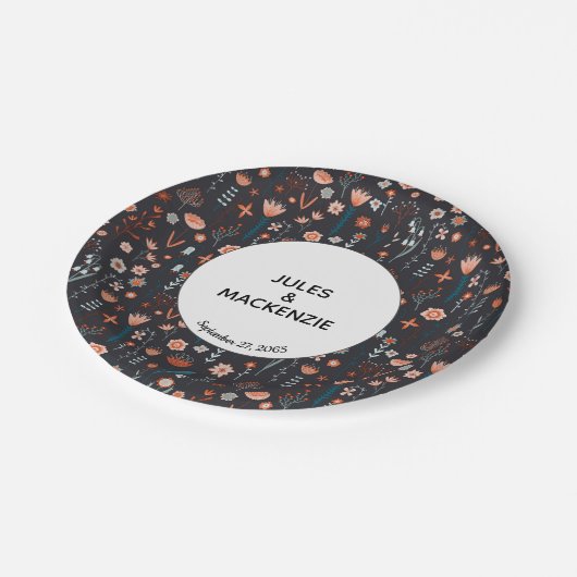Assiettes En Carton Scandinave Fleurs d'été Mariage de Boho foncé (Angle)