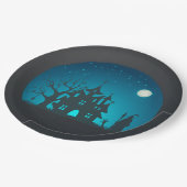 Assiettes En Carton Scary and Fun Blue and Black Haunted House (Angle)