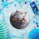 Assiettes En Carton Scary Spider Web Happy Halloween Nom personnalisé (Fête)