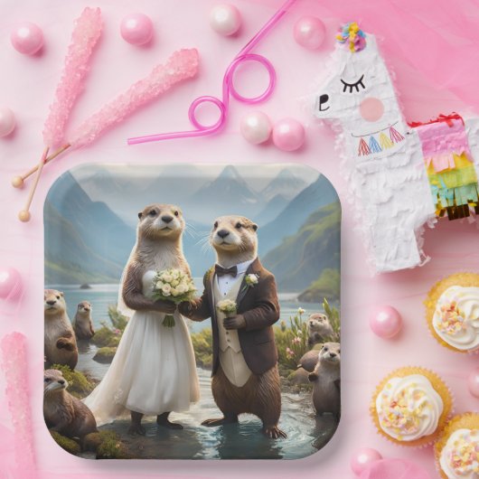 Assiettes En Carton **"Scellé avec un baiser : Otterly in Love"** (Fête)