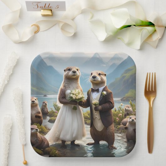 Assiettes En Carton **"Scellé avec un baiser : Otterly in Love"** (Mariage)