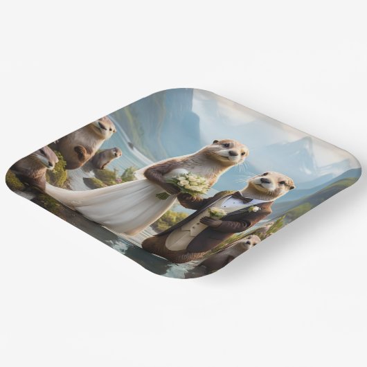 Assiettes En Carton **"Scellé avec un baiser : Otterly in Love"** (Angulaire)