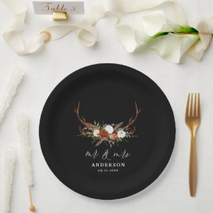 Assiettes En Carton Scénario de mariage botanique rustique avec cerf m