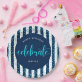 Assiettes En Carton Scénario de parties scintillant turquoise rayures  (Fête)