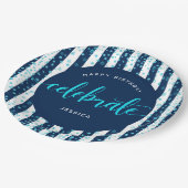 Assiettes En Carton Scénario de parties scintillant turquoise rayures  (Angle)