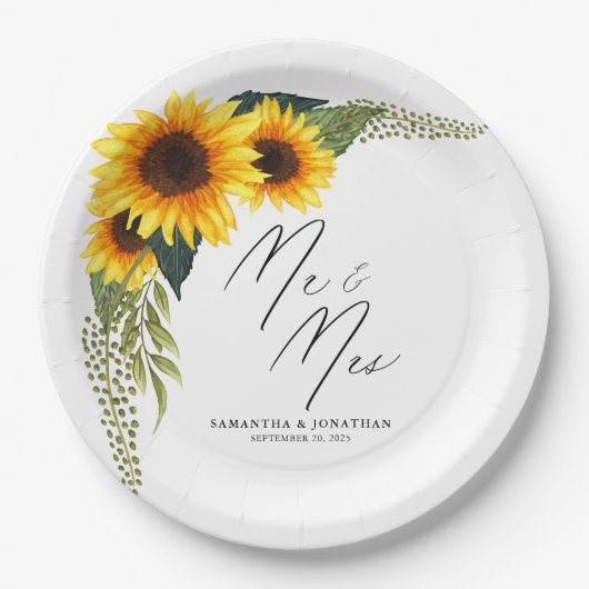 Assiettes En Carton Scénario de tournesol rustique M. et Mme Mariage (Devant)