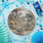 Assiettes En Carton Scène botanique de zèbres et lions dans une oasis (Fête)