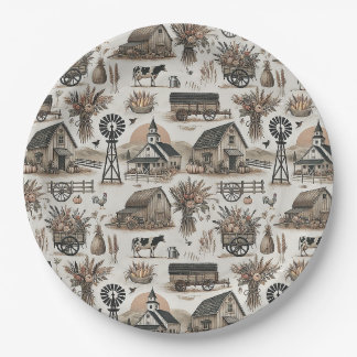 Assiettes En Carton Scène de ferme rustique