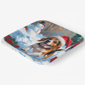 Assiettes En Carton Scène de fête de Noël beagle (Angulaire)
