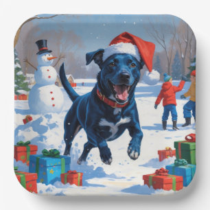 Assiettes En Carton Scène de neige festive de Noël Blue Heeler