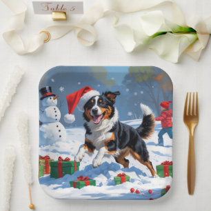 Assiettes En Carton Scène de Noël australienne Kelpie