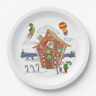 Assiettes En Carton Scène de Noël comique Père Noël Elves et Rudolph