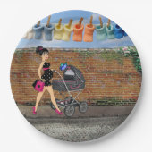 Assiettes En Carton Scène de rue Polka-Dot (Devant)