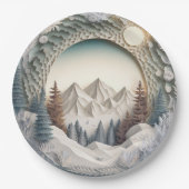 Assiettes En Carton Scène d'hiver Fêtes de Noël 3D Look papier de fête (Devant)