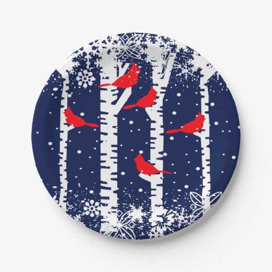 Assiettes En Carton Scène du cardinal d'hiver (Devant)
