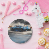 Assiettes En Carton Scène dynamique de course urbaine bleue (Fête)