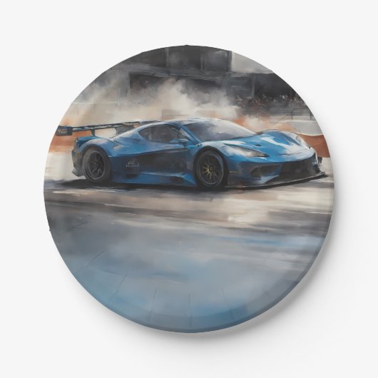 Assiettes En Carton Scène dynamique de course urbaine bleue (Devant)