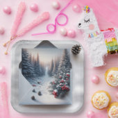 Assiettes En Carton Scène forestière d'hiver dans une enveloppe (Fête)