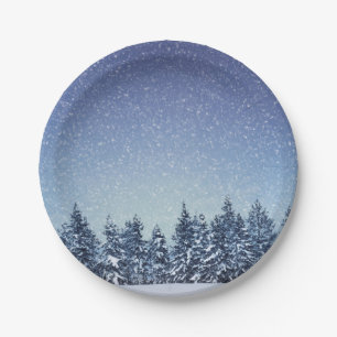 Assiettes En Carton Scène gelée de forêt d'hiver de neige