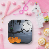 Assiettes En Carton Scène nocturne d'Halloween éffrayante (Fête)