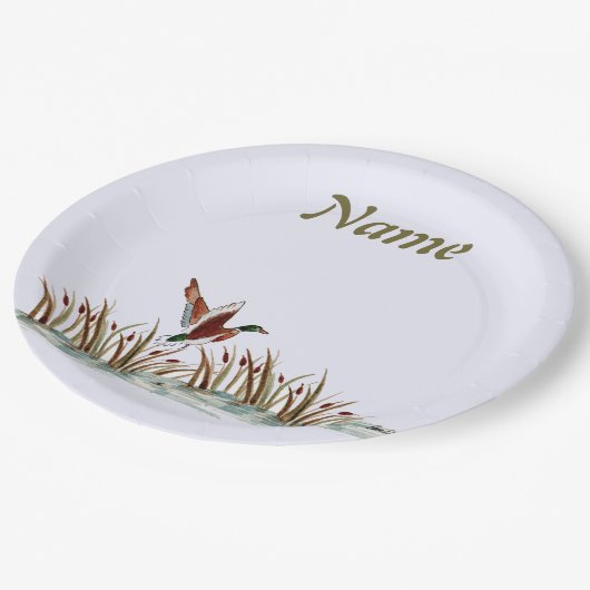 Assiettes En Carton Scène Pacifique Mallard Duck Au-Dessus De Cattails (Angle)