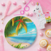 Assiettes En Carton Scène Tropical Beach Palm Tree (Fête)