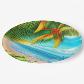 Assiettes En Carton Scène Tropical Beach Palm Tree (Angle)
