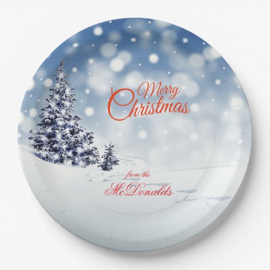 Assiettes En Carton Scenic Snow and Christmas trees Personalize (Devant)
