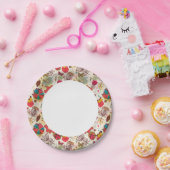 Assiettes En Carton Schéma floral de style rétro 4 (Fête)