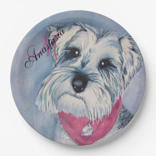 ASSIETTES EN CARTON SCHNAUZER CHIEN FUN MONOGRAM PARTI (Devant)