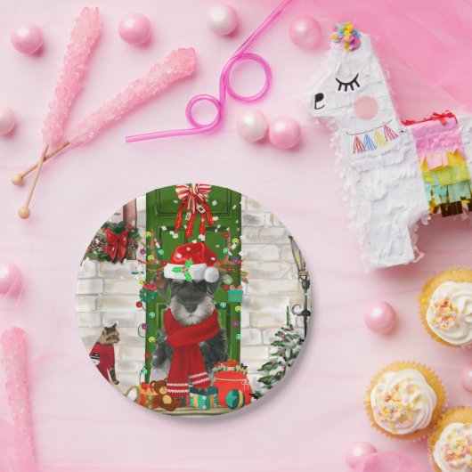 Assiettes En Carton Schnauzer Chien Noël (Fête)