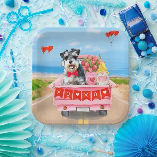 Assiettes En Carton Schnauzer Chien Saint Valentin Coeurs de camion (Fête)