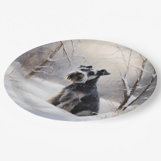 Assiettes En Carton Schnauzer Miniature Laisser neiger Noël (Angle)